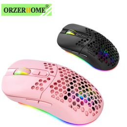 Mice ORZERHOME RGB Dual Mode Honeycomb Wireless Charging Mouse Rechargeable USB 2.4GHz Game Mice for Computer PC Pink Gaming Mouse