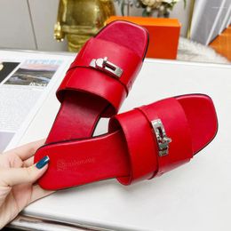 Slippers Ladies Summer Flat Shoes Basic Dress Casual Quality Luxury For Women Loafers Sandals Slides Designer Red