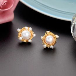 Stud Earrings Uer Handmade Brass Coil Winding Fresh Water Pearl For Women Baroque Cultured 2024 Fashion Jewellery