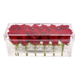 Rectangle Clear Acrylic 12 Holes Flower Box Makeup Organiser Waterproof Acrylic Rose Box Valentine's Day Wedding Gift Box260r