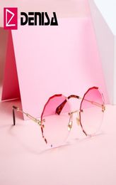 DENISA Vintage Round Sunglasses Women Men 2019 Fashion Rimless Glasses Retro Pink Sun Glasses Women UV400 zonnebril dames G186048047535