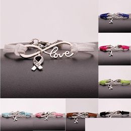 Charm Bracelets Fashion Breast Cancer Awareness Hope For Women Men Ribbon Love Veet String Rope Wrap Bangle Diy Handmade Jewelry Drop Dhwbf