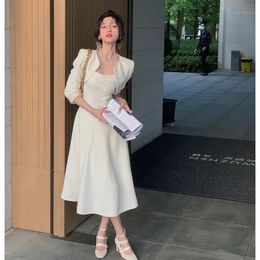 Spring Fashion Sling Dress Womens Autumn White Suit Temperament Celebrity Professional Small Dress Two piece Set 240312