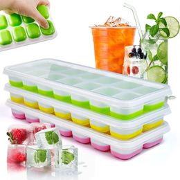 14 Grids Fruit Ice Maker with Removable Ice Cube Trays Reusable Silicone Ice cube Mold Lids Kitchen Tools