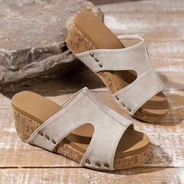 Slippers Slippers Roman Wedges Sandals for Women Plus Size Summer 2023 Slip-On Plaorm Woman Rivets Tick Sole Gladiator Mujer H2403267R2O