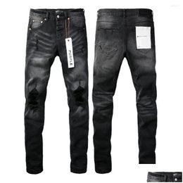 Mens Jeans Purple Brand High Street Slim Fit Destroyed Hole Hip Hop Denim Long Pants Streetwear Drop Delivery Apparel Clothing Dhitx