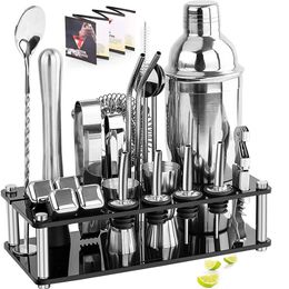 Bartender Kit Boston Cocktail Shaker Set With Acrylic StandStainless Steel Ice Cube For Mixed Drinks Martini Bar Tools Set 240319