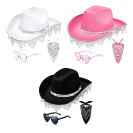 Berets Bride Cowgirl Hat Fringed Scarf Bachelorettes Party Costume Women Accessories