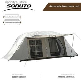 Tents and Shelters Sonuto Outdoor Tunnel Automatic Luxury Tent Quick Open Portable Folding Field Camping Two Rooms One Hall Roof Aluminum Alloy24327