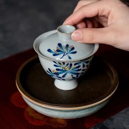 Teaware Sets Pure Hand-painted Osmanthus Ceramic Cover Bowl Teacup Single Chinese High Foot Cup Is Not Tea Set Infuser