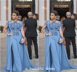 New Design Jumpsuits Prom Dresses With Wrap Saudi Arabic Beaded Applique Evening Gowns Long Women Party Suit ED12076647664