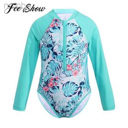 One-Pieces Girls swimsuits Swimwear One piece front Zipper Long Sleeve Swimsuit for Kids Bathing Suits Brazilian Beachwear Rash Guards 24327