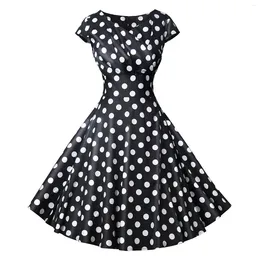 Casual Dresses Retro Style Polka Dot Printed Solid Color Womens Nice Dress Cocktail Formation Fall Formal