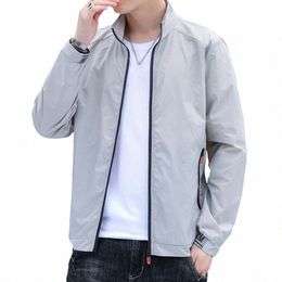 jackets Men Windbreaker Coats Lg Sleeve Pocket Zipper Solid Color Stand-up Collar Elastic Cuff Men Sunscreen Coat Men Clothes 09mE#