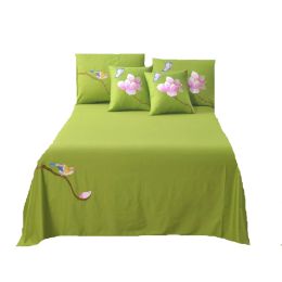 Set Pure cotton twill embroidered double bed sheet Bed linen set Chinese Style Bedspreads on the bed cover green 3pcs