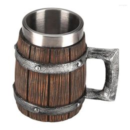 Mugs Viking Style Wooden Beer Mug 600ml Whiskey Barrel Cup Tankard Antique Men's Gothic Decor Drinking