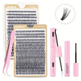 DIY Eyelash Extension Kit 320 Cluster C Volume 40P 916mm Curler Glue and Seal for Beginner Extensions 240318