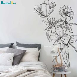 Stickers Large Size Floral Flower for Corner Outlines Office Decor Home Art Nature Decals Gift Living Room YT5989