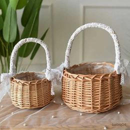 Storage Baskets Flower Basket Lace Design Ornamental with Handle Picnic Foods Storage Basket for Hiking