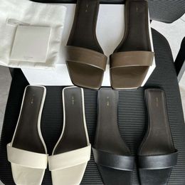 Pure Minimalist Design, All Genuine Leather Sandals with Square Toe, Flat Bottom, Diagonal Line, and Flip Flops