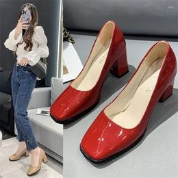 Dress Shoes High Heels 2024 Women Spring/Autumn Square Head Thick Heel Shallow Mouth Sandals Ladies Plus Size 43