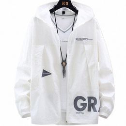 2021 New Summer UV Protecti White Skin Coats Men Fi Letter Print Hooded Casual Thin Jackets Big Size 8XL 9XL Z5T8#