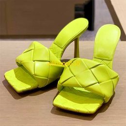 Lido Mule Sandals Botteg Veneta Slippers 2024 Summer New Woven High Heel Square Head Woven Sandals Multi Colour Thin Heels Cross Border Large Si have logo HBDV