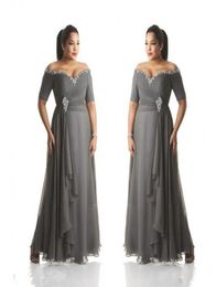 Grey Mother of the Bride Dresses Plus Size Off the Shoulder Cheap Chiffon Prom Party Gowns Long Mother Groom Dresses Wear Wedding 8972910