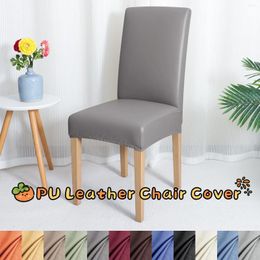 Chair Covers PU Leather Cover Spandex Waterproof Oilproof Stretch Kitchen Seat Case Banquet El