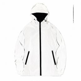 new Night Reflective Jackets Double Fabric Windbreaker Hooded Jacket Men Hip Hop Dancer singer Waterproof Zipper Coats Outwear 02Ws#