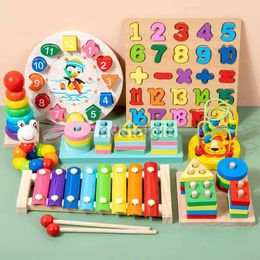 Intelligence toys Montessori Baby Toys Wooden Blocks Jigsaw Puzzles Game Preschool Early Learning Educational Development For Kids Gifts 24327