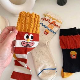 French fries socks childrens mid length socks spring and autumn quirky and cute personality trendy Korean socks Korean East Gate cotton socks winter