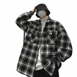 tweed plaid jacket men Spring and Autumn Harbour style ins fiable versatile loose top teenagers Korean style jacket B0iY#