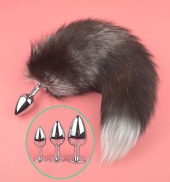 Sexy Large Butt Plug Adult Metal Massagers Anal Plugs Sex Unsex Beads Toys Fox Tail NEW7737776