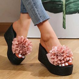 Slippers Slippers Wedges Sandals Women Summer Beach Platform Shoes Flower High Heel Fashion H240327