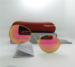 Glass Lens Round Classic Sunglasses Men Women Brand Designer Circle Unisex UV400 Mirror 51MM Outdoor Oval Metal Sun Glasses Brown 7596315