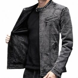 new Vintage Denim Jackets Men Slim Fit Solid Casual Mens Jean Coat Fi Stand Collar Moto Biker Denim Coats Men Clothing 2023 C2Oc#