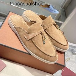 Loro Piano Brands Shoes Best-quality Charms Embellished Famous Walk Suede Half tow Loafers Couple Genuine Leather Casual slip on flats for Men Women Sports Dress shoe