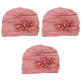 Berets 3 Pieces Tiara Women's Pile Cap Chemo Head Wear Headwear Elasticity For Pink Woman Sleep Hat