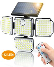 Solar Wall Lights Outdoor 182141 LED Street Lamp Adjustable 4 Heads Security Flood Light IP65 Waterproof with 3 Working Modes4836866