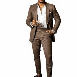 latest Men's Wedding Suit Slim Fit 2 Piece Brown Groom Tuxedos Tailor Made Busin Suits for Men Costume Homme Blazer+Pants p0MP#