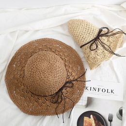 Wide Brim Hats Sun Protection Travel Supply Raffia Straw Hat Beach Bowknot Rope Decoration