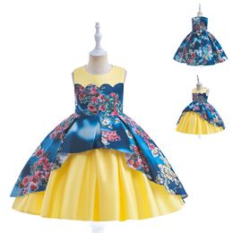 Hübsche gelb/blaue Juwelen-Geburtstags-/Partykleider für Mädchen, Festzugskleider für Mädchen, Blumenmädchenkleider, Alltagsröcke für Mädchen, Kinderkleidung, Größe 2–10, D327230