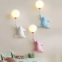 Wall Lamps Modern LED Cartoon Lights Blue White Pink Bear Lamp For Children Kids Baby Girl Bedroom Bedside Light Home Sconce