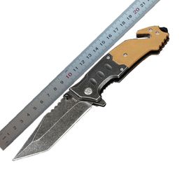 1Pcs New A340 Assisted Flipper Folding Knife 440C Black Stone Wash Tanto Point Blade Wood Handle Outdoor EDC Pocket Knives with Retail Box