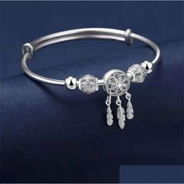 Charm Bracelets Sier Dreamcatcher Tassel Feather Bracelet Bangle For Women Fashion Elegant Jewellery Accessories Drop Delivery Ot1Jp