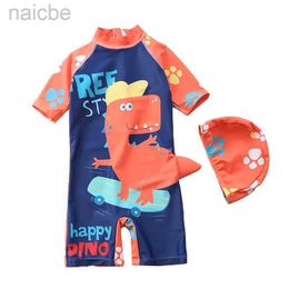 One-Pieces HappyFlute Summer Boys One Piece Short Sleeve Animals Print Swimsuit Lvely Baby Waterproof Swimwear 24327