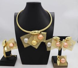 Necklace Earrings Set Elegant Jewelry For Women Bracelet Brazilian Gold Plated Copper Luxury Wedding Gift