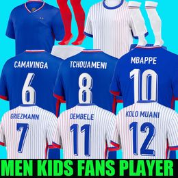 2024 25 Fan Player French Soccer Jerseys Home Away Kids Kit Benzema Giroud Mbappe Griezmann Saliba Pavard Kante Thuram Kolo Maillot de Foot Equipe Football Shirts