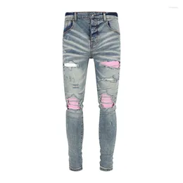 Men's Jeans Fashion Brand Streetwear Ripped Skinny Vintage Wash Solid Denim Trouser Mens Casual Motorcycle Slim Fit Pencil Pants